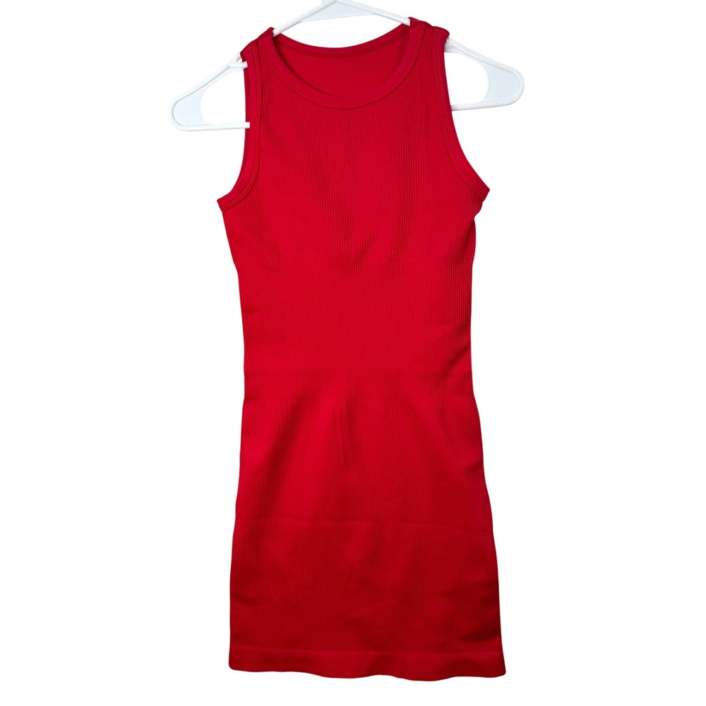 New OQQ Bodycon Mini Dress Womens Small Red Ribbed Seamless Athletic sexy